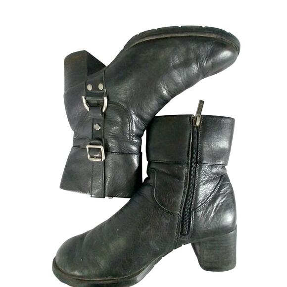Harley-Davidson Black Leather Buckle Ankle Boots - Picture 8 of 13